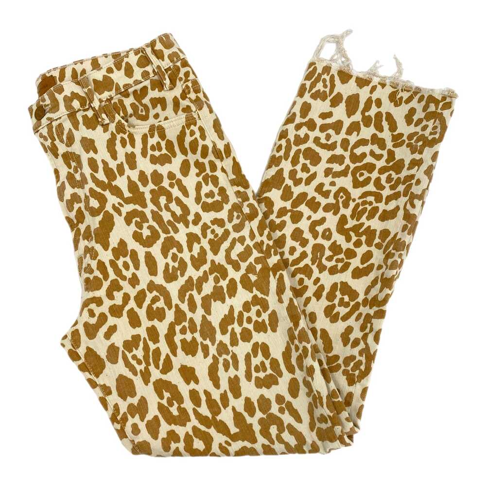 MOTHER Cream Brown Leopard Print Hustler Ankle Fray Jeans | Size 32